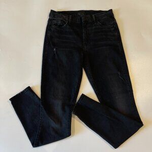 Mother Sz 28 High Waisted Looker Skinny Jeans Black Until Dark Distressed Black